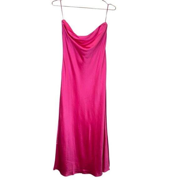 NEW Reformation Joana Silk Midi Dress Flambé Pink Size Large - Picture 4 of 8